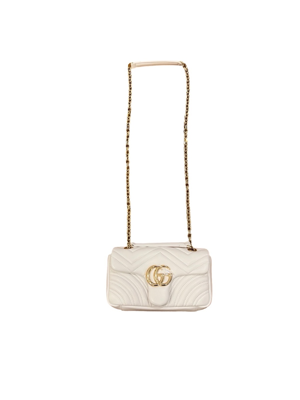 Gucci GG Marmont Small White Leather Flap Shoulder Bag Gold Chain